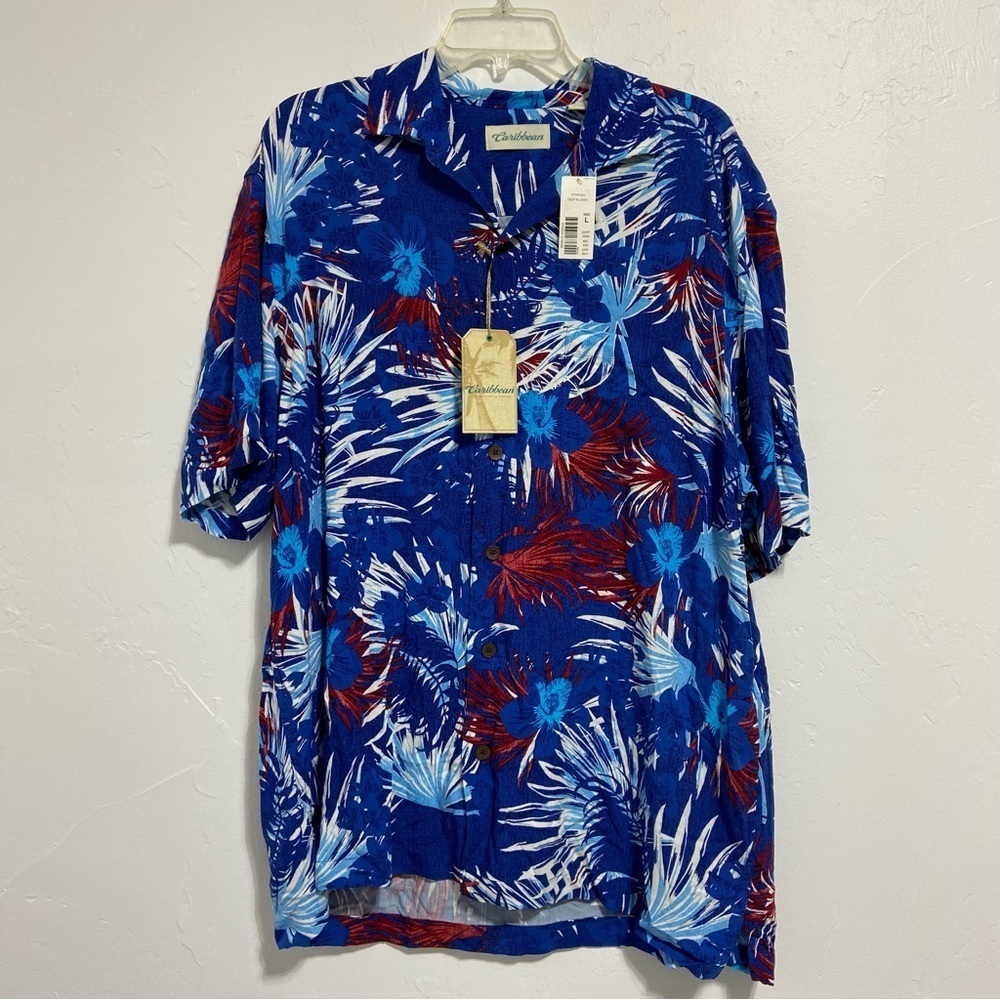 Caribbean NWT Hawaiian Beach Short Sleeve Button Down Shirt Men's Large